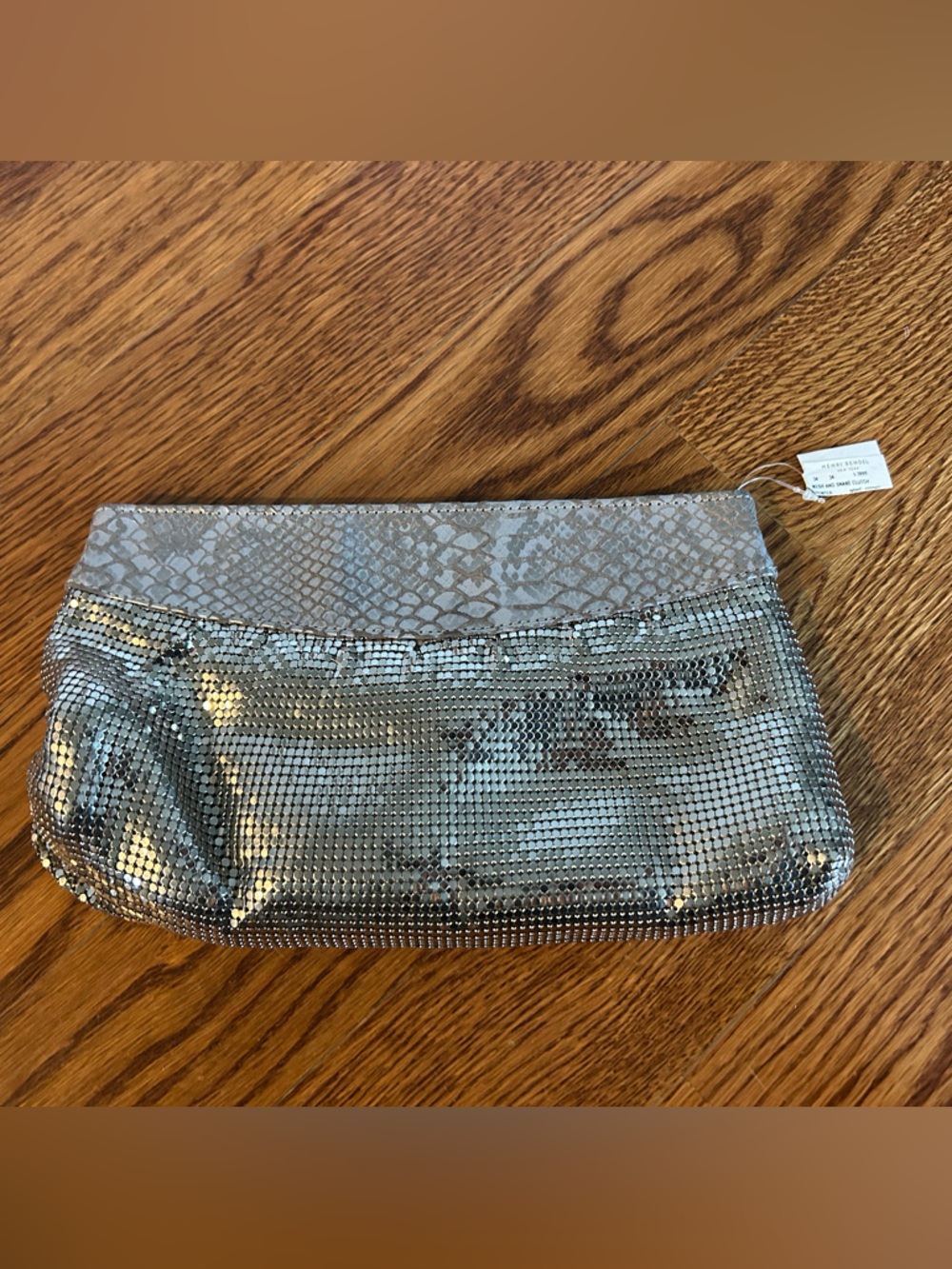 Whiting and Davis- Silver Mesh Evening Clutch with silver snake trim